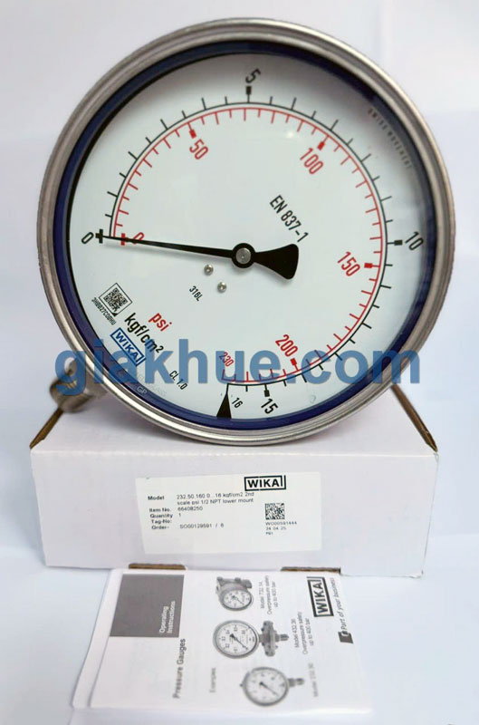 Các thông số kỹ thuật in trên mặt số đồng hồ đo áp suất Wika