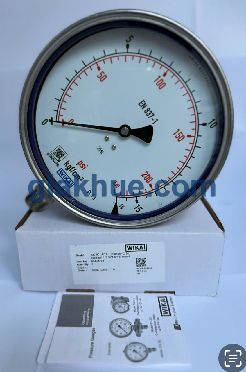 Thiết kế chân kết nối đồng hồ áp suất WIKA 232.50 dải đo 0-16 bar